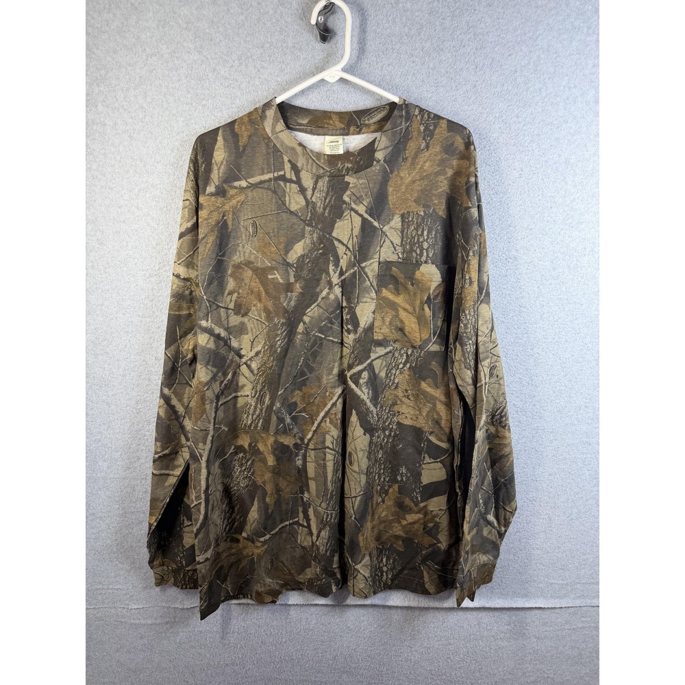 Liberty Shirt Mens XL Brown Realtree Camo Long Sleeve Hunting Tee Outdoor Pocket